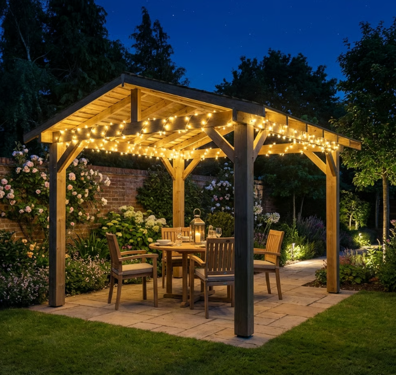 Ruby Wooden Apex Gazebo with Cedar Featheredge Roof – With Overhang Design