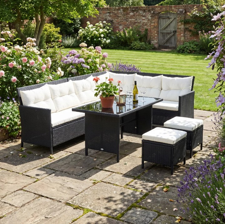 Black 8-Seater Rattan Wicker Corner Sofa Set With Table