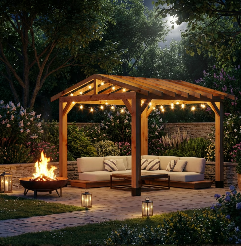 Ruby Cedar Pergola with Open Roof – No Overhang Design