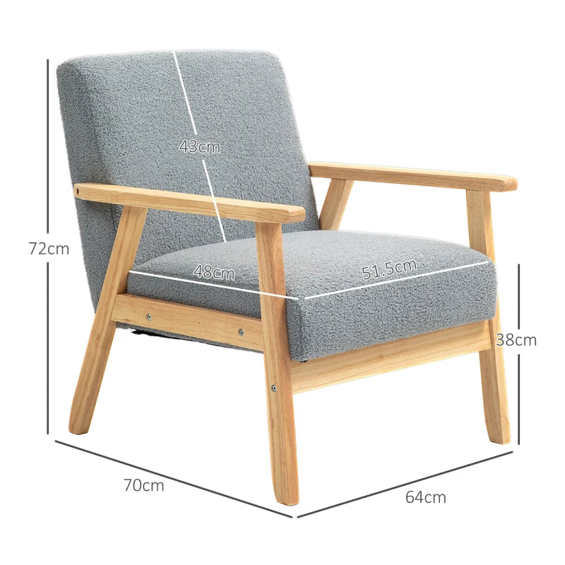 Stylish Grey Accent Chair with Thick Cashmere Cushions and Wooden Frame for Home and Office