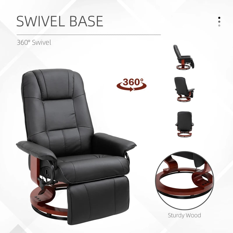 360° Reclining Swivel Chair with Footrest in Black for Ultimate Comfort