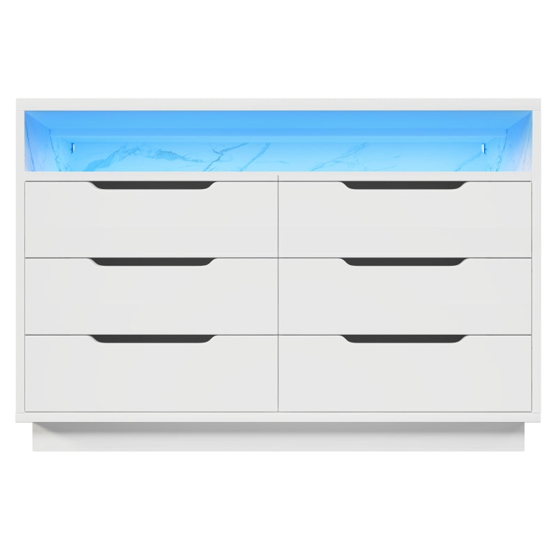 Modern Marbled 6-Drawer Sideboard with RGB LED Lighting - Stylish Storage Cabinet for Living Room & Home Office, 120x40x85 cm, White