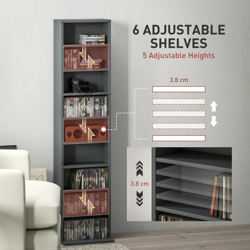 260 Narrow CD Storage Unit - Stylish Grey Organizer for CDs, DVDs & Media - Space-Saving Design for Home & Office