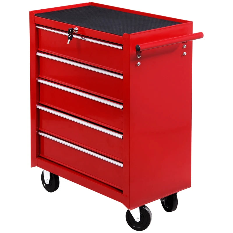 Red Lockable 5 Drawer Tool Chest on Wheels