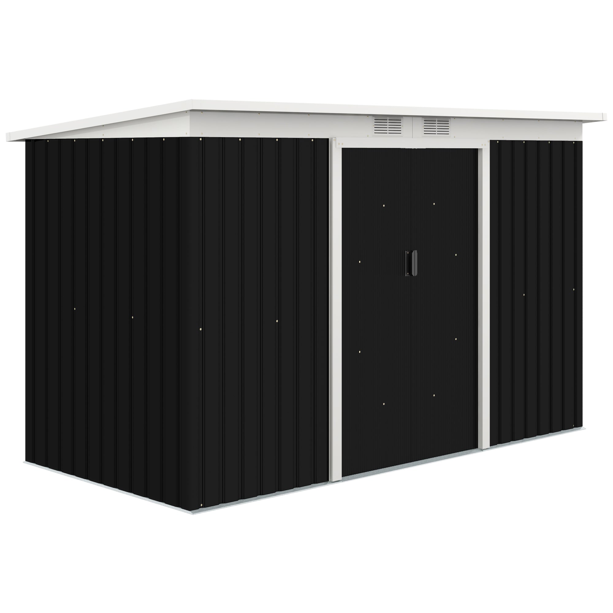 Black 9ft x 4ft Metal Garden Storage Shed With Foundation Kit, Ventilation and Double Doors