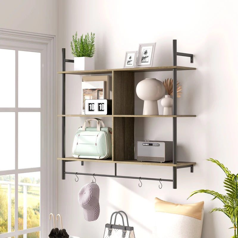 Three-Tier Floating Shelf - Stylish Grey Wood Effect Wall Storage for Home Decor and Organization