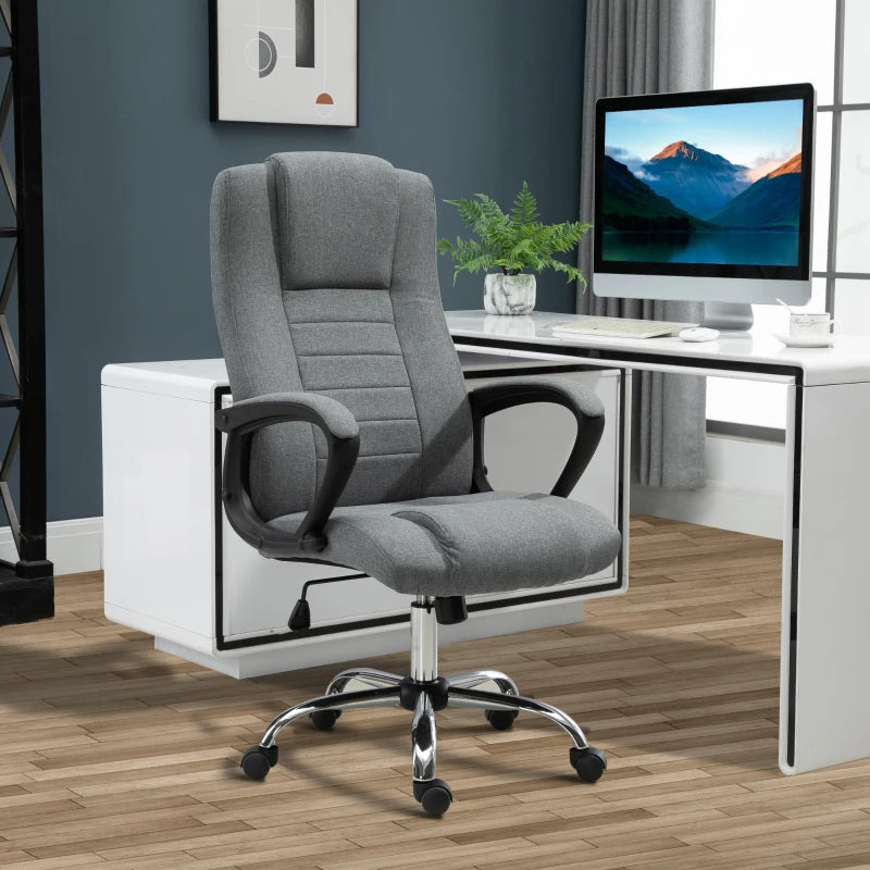 Vinsetto Dark Grey Linen-Look Swivel Office Chair - Ergonomic Design, Adjustable Height, Modern Home & Office Furniture