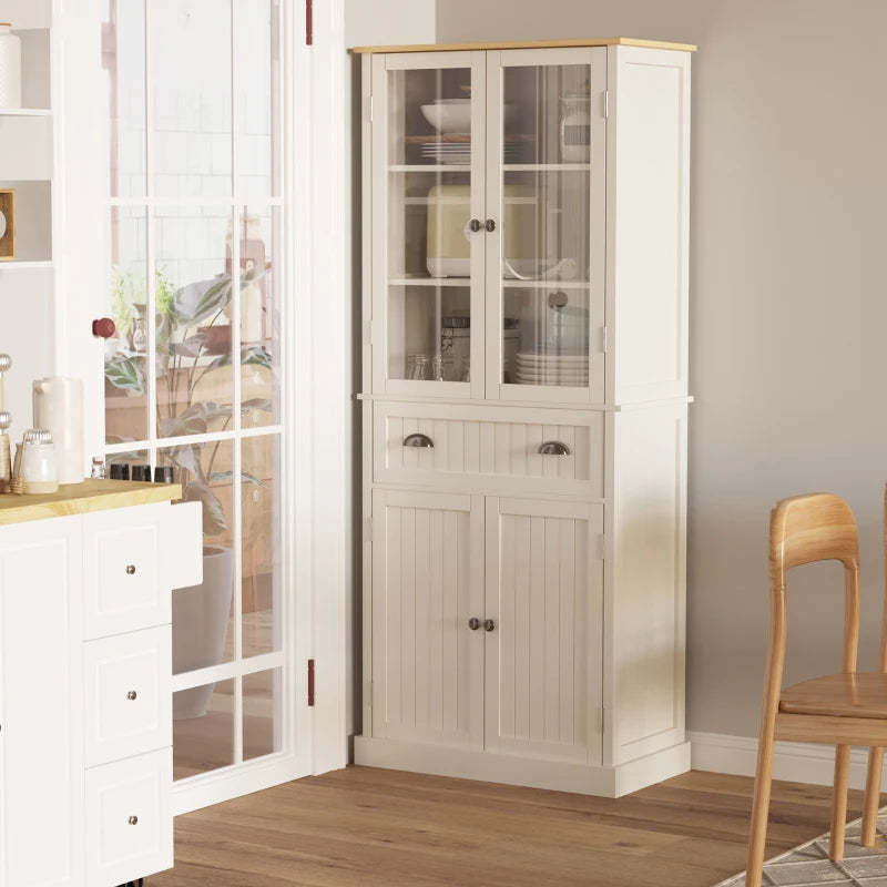 Freestanding Kitchen Cupboard - 5-Tier Storage Cabinet with Adjustable Shelves & Drawer - Cream White for Living & Dining Room