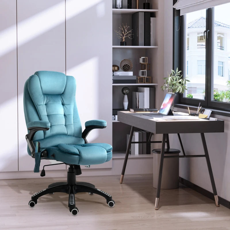 Vinsetto Heated Massage Recliner Chair - 6 Massage Points, Velvet Fabric, 360° Swivel, Blue - Perfect for Office & Relaxation