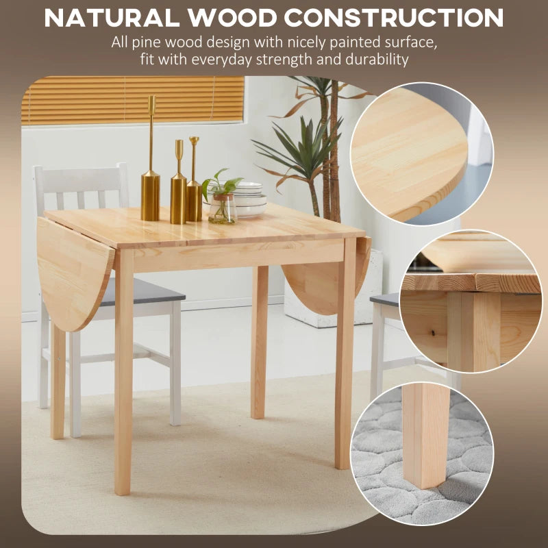 4-6 Person Wooden Drop-Leaf Dining Table - Natural Finish, Space-Saving Design for Small Homes & Apartments