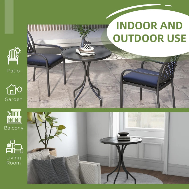 Black Steel Round Patio Side Table - 66cm Outdoor Garden Furniture