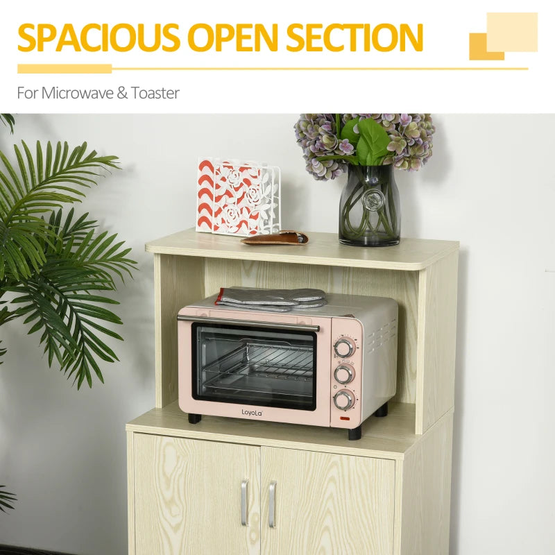 Modern Oak Kitchen Storage Unit - Microwave Stand Trolley Cart with Locking Wheels & Shelf for Living Room/Dining Room