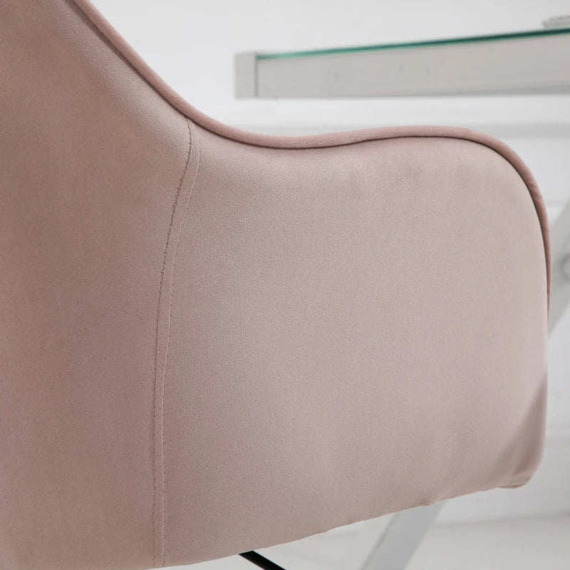 Vinsetto Pink Velvet Office Chair with Massage Lumbar Pillow, Rolling Wheels - Stylish Desk & Makeup Vanity Chair for Home