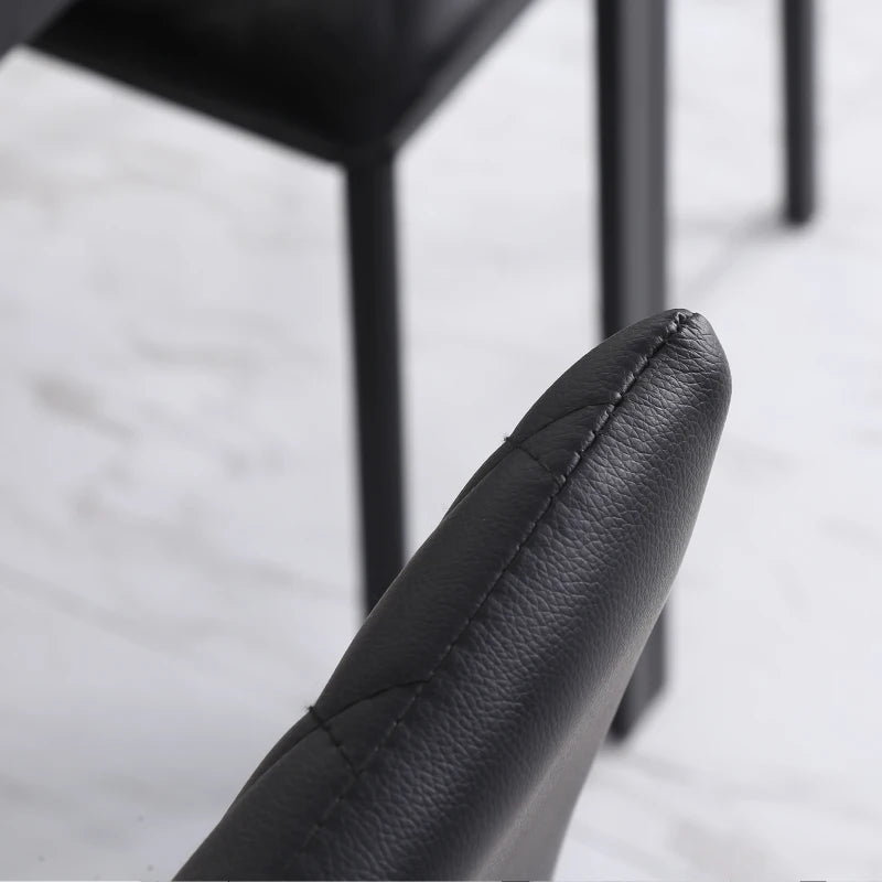 Set of 4 Modern Black Dining Chairs - Upholstered Faux Leather Accent Chairs with Metal Legs for Kitchen