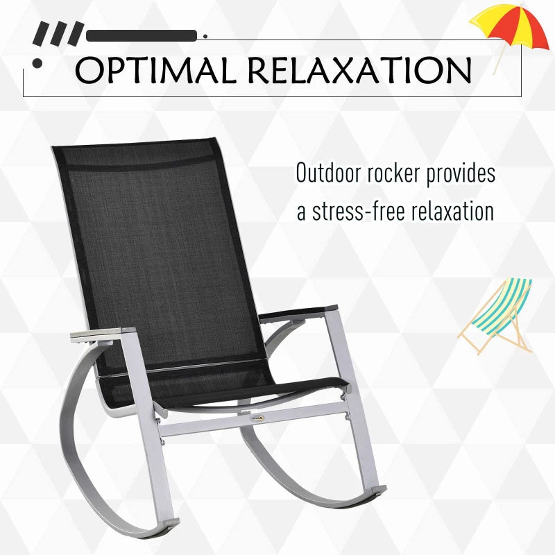 Black High Back Rocking Sun Lounger Chair for Garden Patio