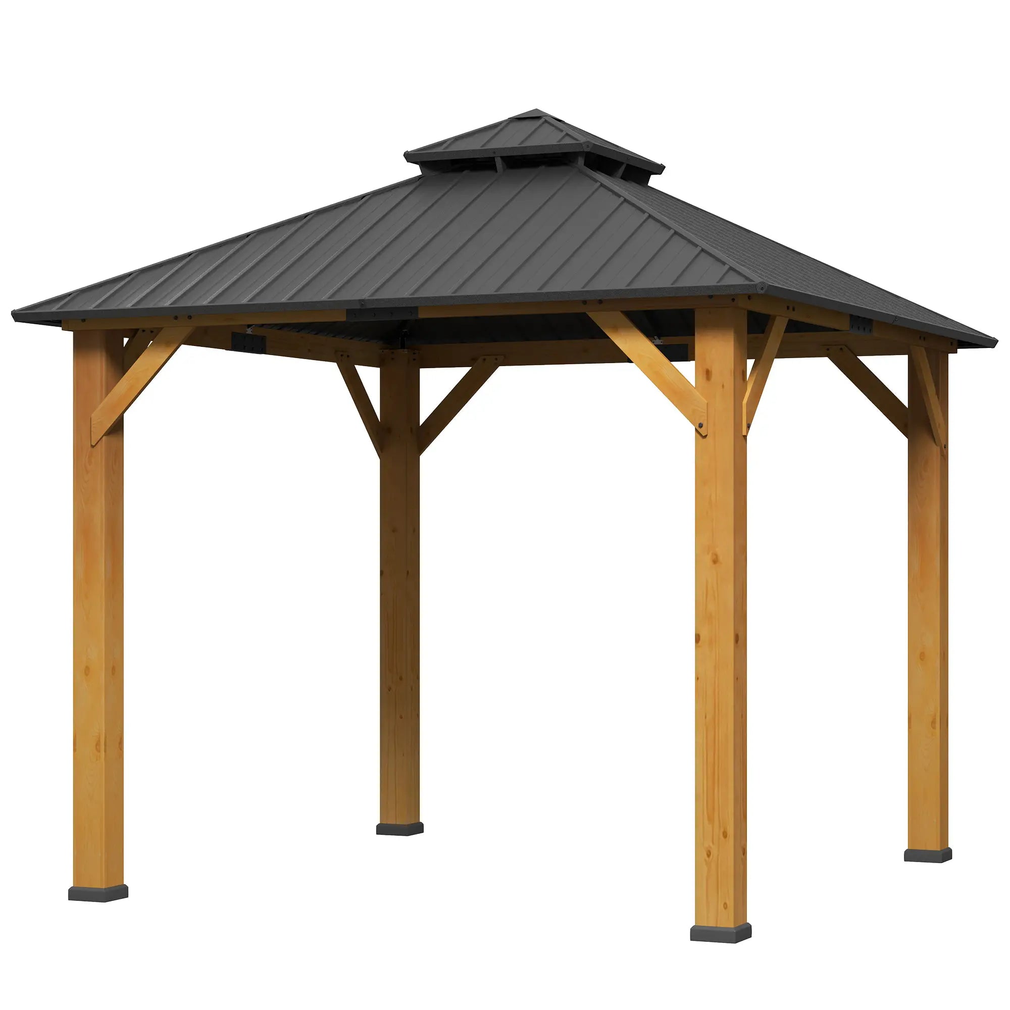Grey 3m x 3m Hardtop Gazebo Canopy with 2-Tier Roof and Solid Wood Frame