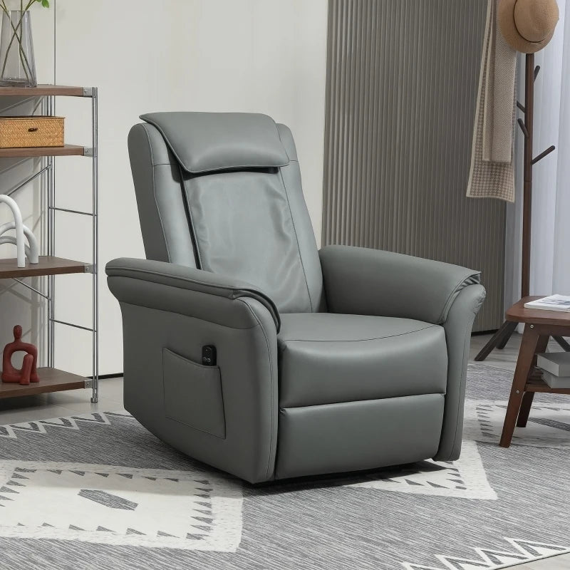 Electric Recliner Armchair with 3D Kneading Massage, Breathable Leather, Footrest, Remote Control, USB Port and Side Pockets