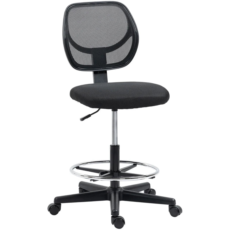 Vinsetto Ergonomic Mesh Standing Desk Chair - Adjustable Footrest Ring & Seat Height - Stylish Black Office Chair