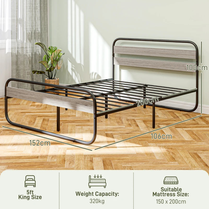 King Size Black Steel Industrial Bed Frame - Sturdy, Modern Design for Ultimate Comfort and Style in Your Bedroom