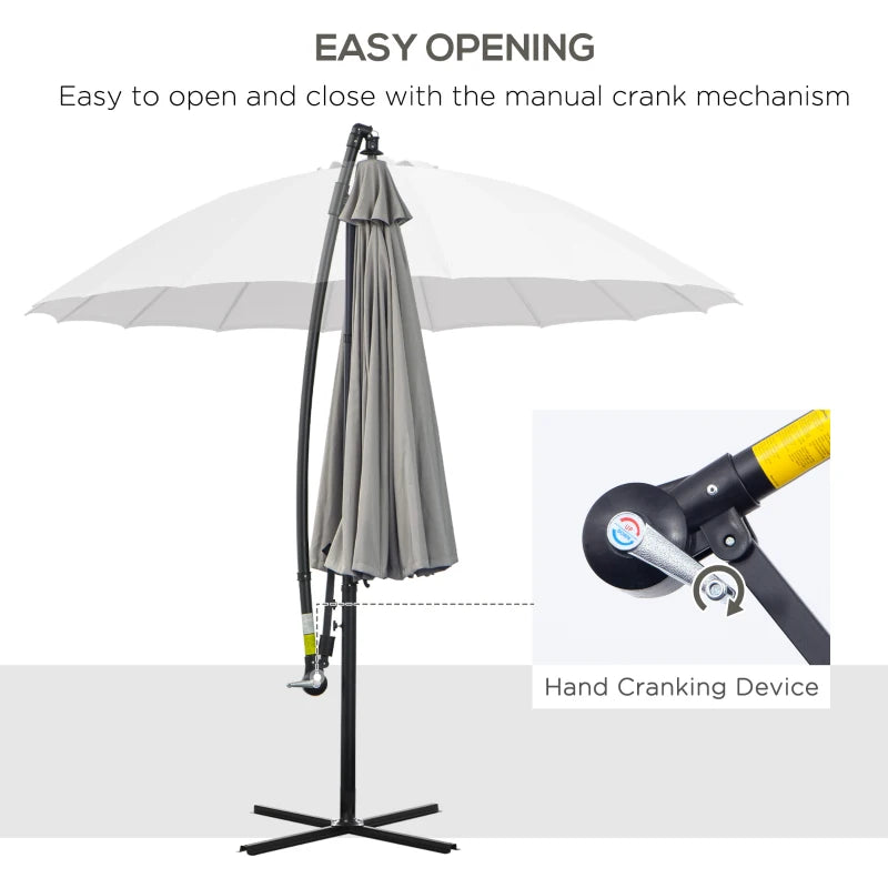 Light Grey 3m Cantilever Patio Umbrella with 18 Ribs & Vents