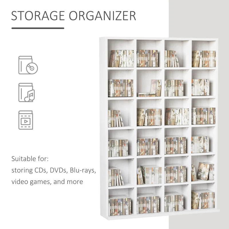 Adjustable CD Storage Unit with Shelves - 89 x 130.5 cm - Modern White Design for Organizing Music Collections