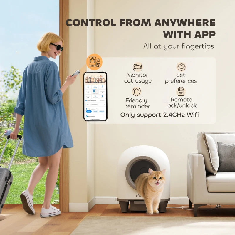 Extra Large Self Cleaning Cat Litter Tray with APP Control Safety Protection Odor Removal Rubbish Bag for Multiple Kittens 80L