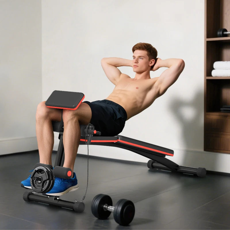 Foldable Adjustable Weight Bench for Strength Training Sit Up and Ab Exercises Incline Decline Red