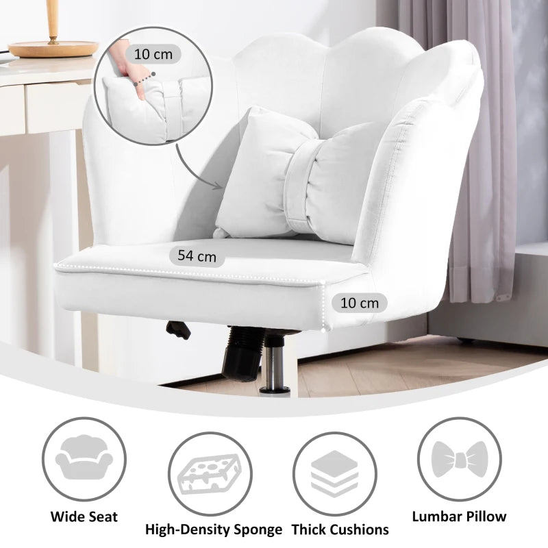 Velvet-Feel White Petal Back Office Chair - Stylish Ergonomic Design for Home & Office Comfort