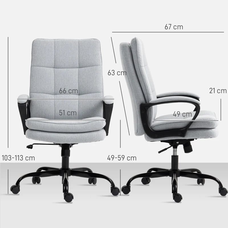 Double Padded Light Grey Linen-Look Office Chair for Ultimate Comfort - Ergonomic Design for Home & Office Use