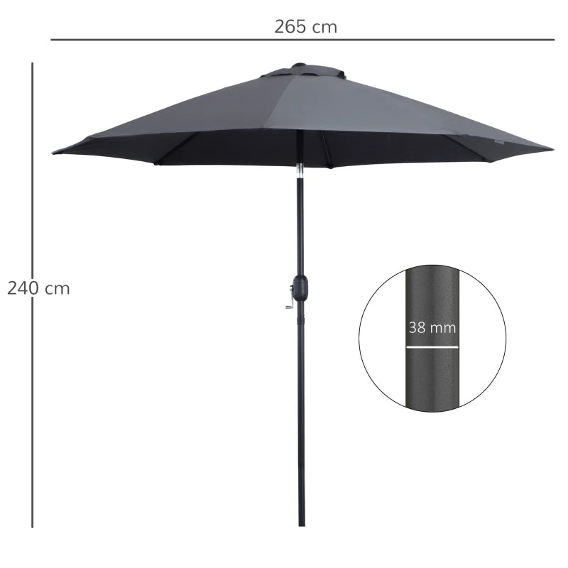 Charcoal Grey 2.7M Tilting Garden Parasol Umbrella with Glass Fibre Ribs