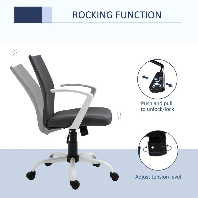 Vinsetto Dark Grey Linen Office Chair - Swivel Computer Desk Chair with Wheels, Adjustable Height & Armrests for Home Study
