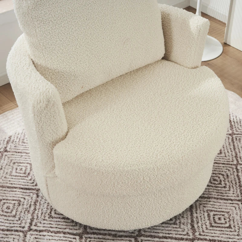Comfortable Swivel Recliner with Back Cushion and Thick Foam Pad, 360° Rotation, 78.5x83x86 cm, White