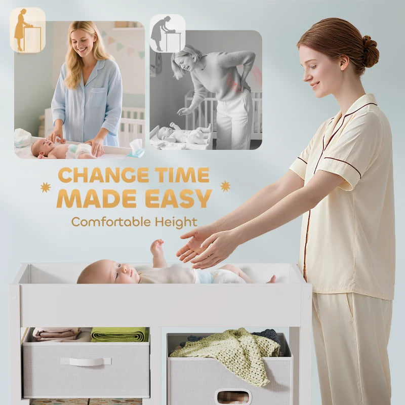 Baby Changing Unit with 4 Storage Drawers and Mat for Nursery Bedroom White 84 x 84.5 cm