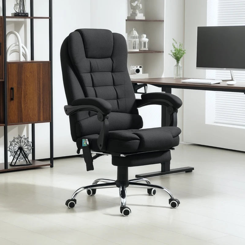 Vinsetto Black Office Chair with 6-Point Massage, Back Heat, Adjustable Footrest, Swivel Wheels & Reclining Feature