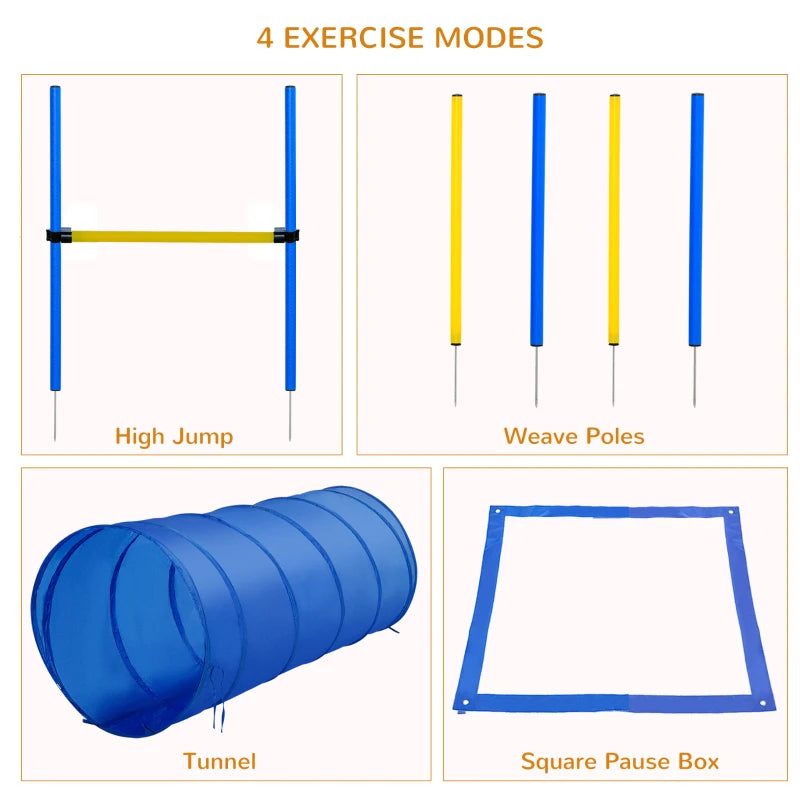 Adjustable Pet Agility Training Set - Dog Play Equipment with Poles, Hurdle, Tunnel & Pause Box for Obedience Training