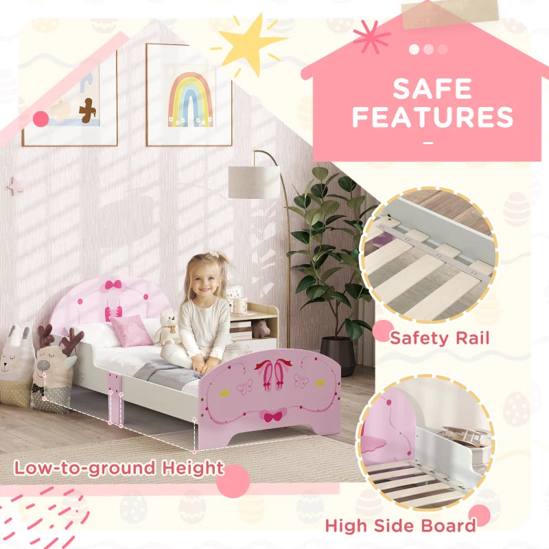 Ballet Theme Toddler Bed Frame with Safety Rails - Pink, Perfect for Ages 3-6, Stylish & Safe Sleep Solution