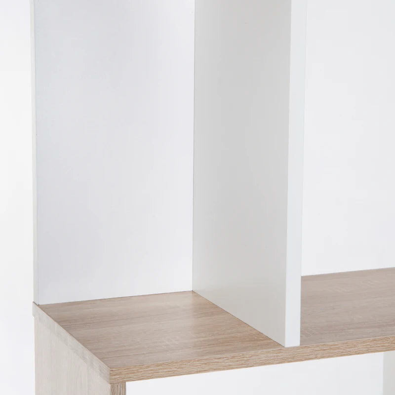 S-Shaped Wooden Bookcase - 5/6 Tier Freestanding Oak & White Bookshelf for Home Office Storage & Display, 24D x 60W x 184.5H