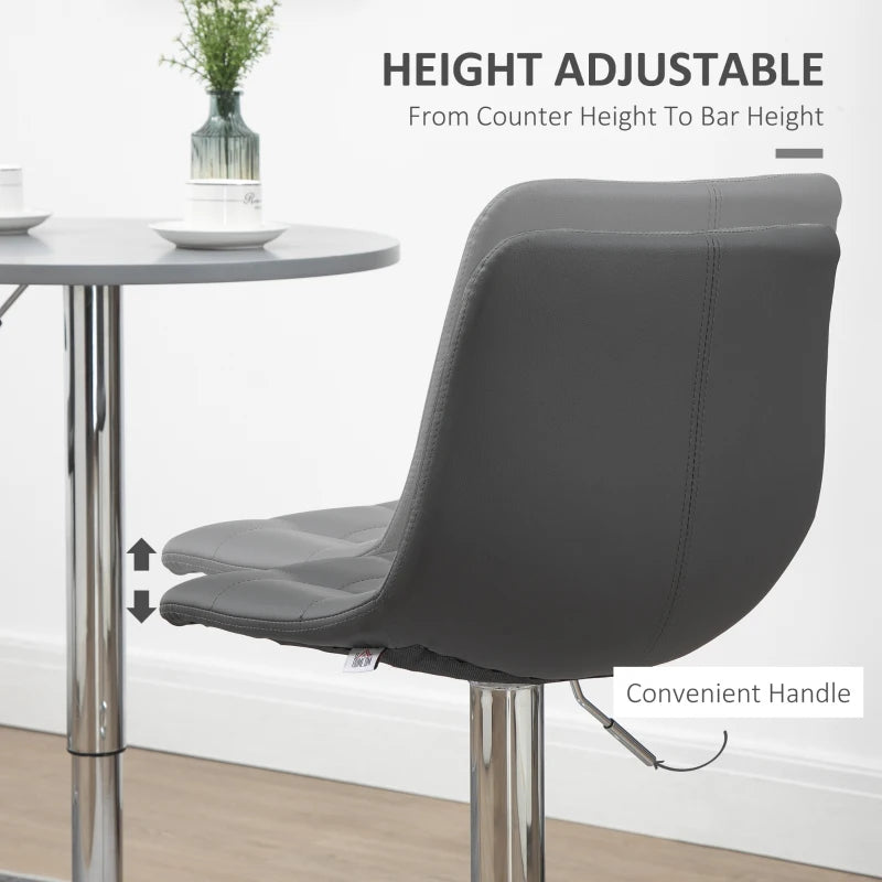 Adjustable Bar Stools Set of 2 - Swivel PU Leather Tufted Breakfast Bar Chairs for Kitchen Counter, Grey