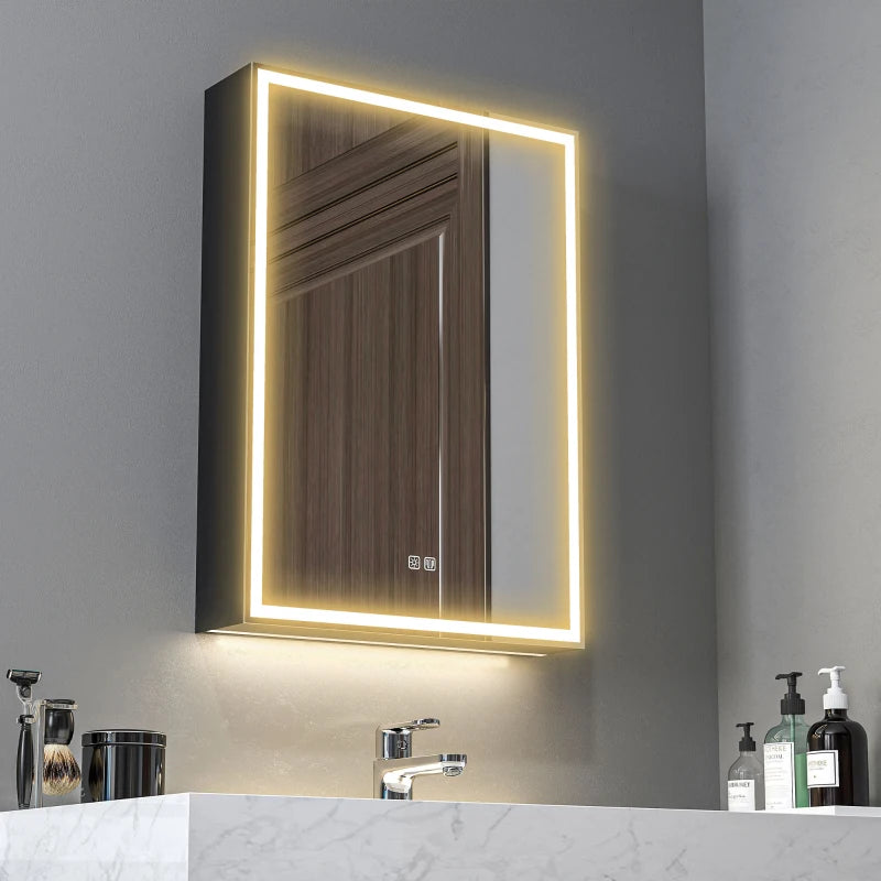 LED Bathroom Mirror Cabinet with Shaver Socket 500 x 700 mm Wall Mounted with Demister Pad Dimmer and 3 Colour Options Black