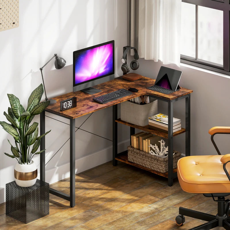 Rustic Brown L Shaped Desk with Bookshelf - Corner Computer Desk for Home Office & Study Room, 120x73.2x75cm