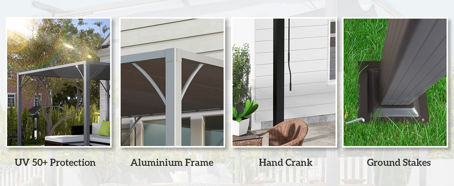 Grey Aluminium 3m x 3m Retractable Roof Patio Pergola - Hard Top/Heavy Duty Metal Pergola