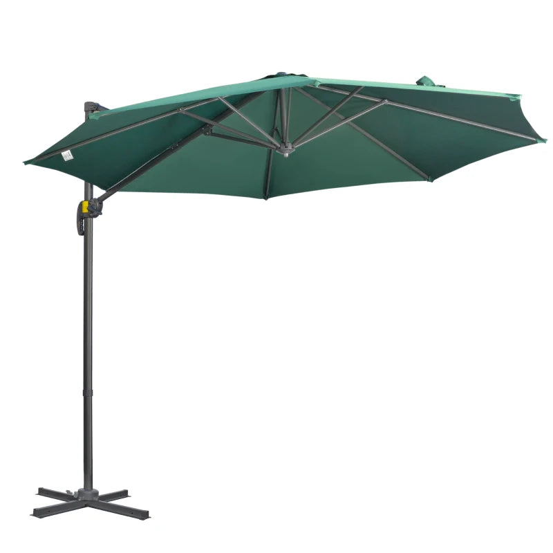 Green Cantilever Garden Umbrella with 360° Rotation, Crank Handle, and Tilt