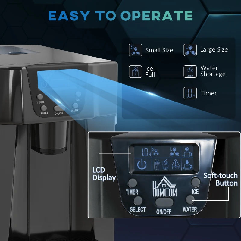 3L Ice Maker & Water Dispenser - 12kg Daily, 9 Ice Cubes in 6-10 Mins, Compact Black Ice Machine