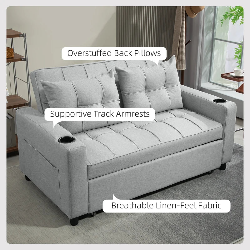 Light Grey Two-Seater Pull-Out Sofa Bed for Compact Living Spaces