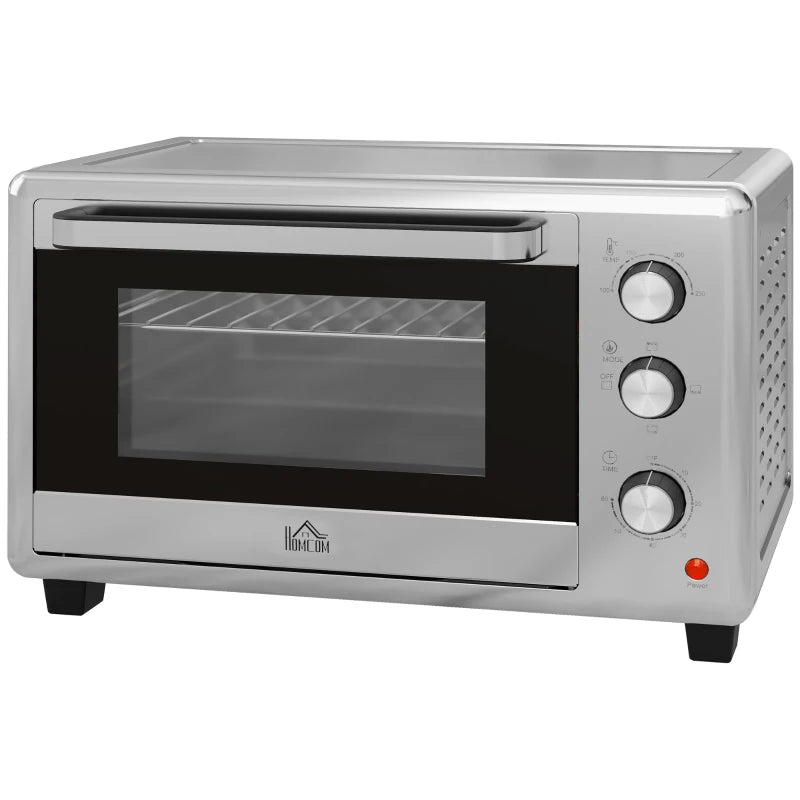 30L Mini Electric Oven with Accessories - Silver Tone, Compact Countertop Oven for Baking, Broiling & Toasting