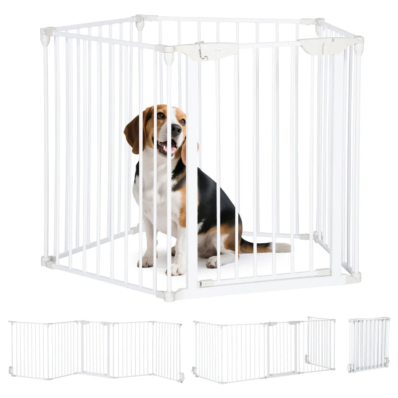 5 Panels Metal Pet Playpen with Walk-Through Door - White Dog Fence for Indoor/Outdoor Use, Durable & Easy to Assemble