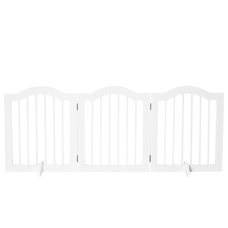 Freestanding 3 Panels Dog Gate with Support Feet - White Wooden Safety Barrier for Pets