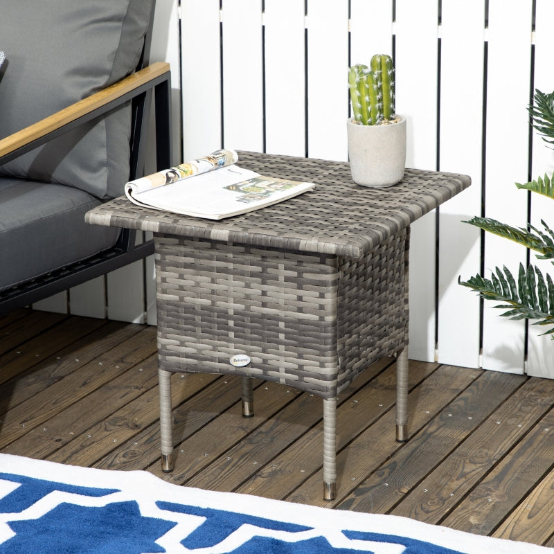 Grey Rattan Outdoor Side Table with Plastic Board - Patio & Garden Furniture