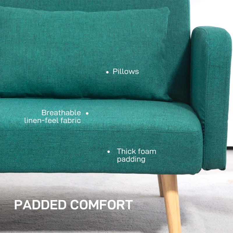 Convertible 2/3 Seater Sofa Bed in Green Fabric with Cushions for Living Room or Guest Room