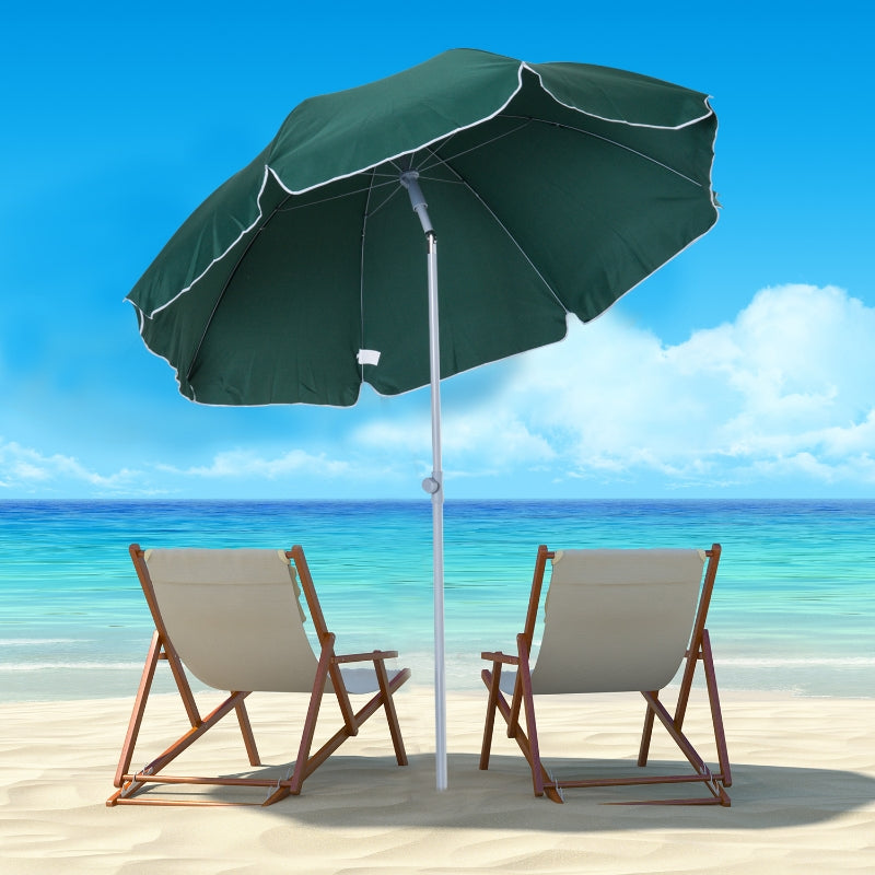 Green 2.2m Portable Beach Umbrella with Tilting Function